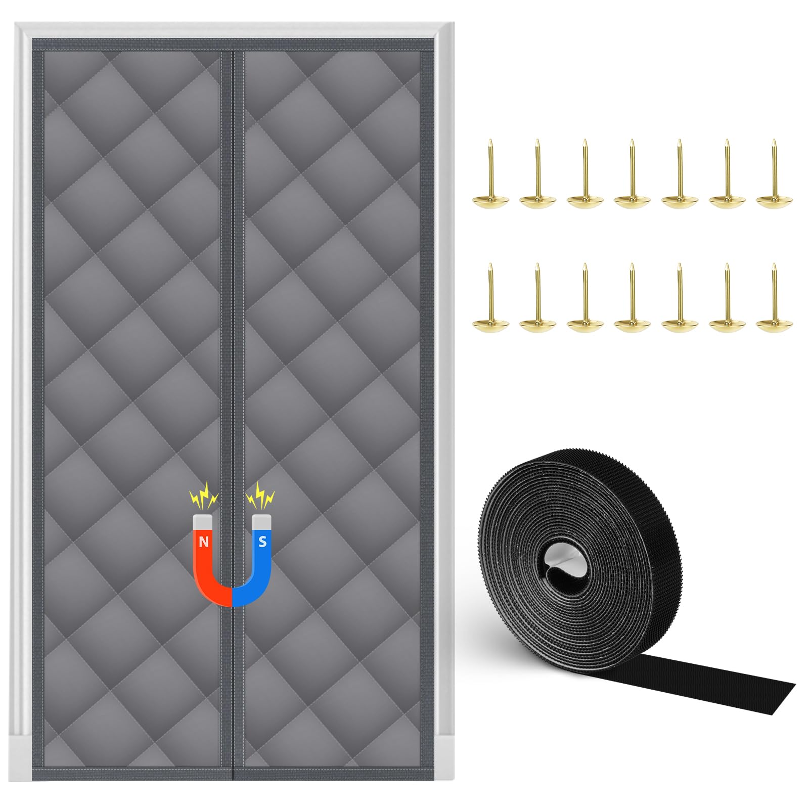 flintronic Magnetyczna zasłona termiczna na drzwi, ochrona termiczna, 75 x 200 cm, wodoodporna, wiatroszczelna, magnetyczna, bez wiercenia, do drzwi balkonowych, do piwnicy, salonu (ciemnoszara)