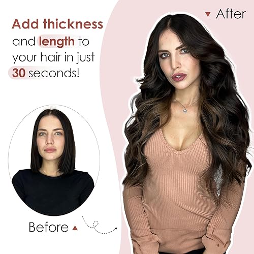 Miniatura 7 de Benehair Extensiones de cabello humano real de una pieza con clip, 34, cabeza completa, en forma de V, trama más gruesa, malla de encaje,