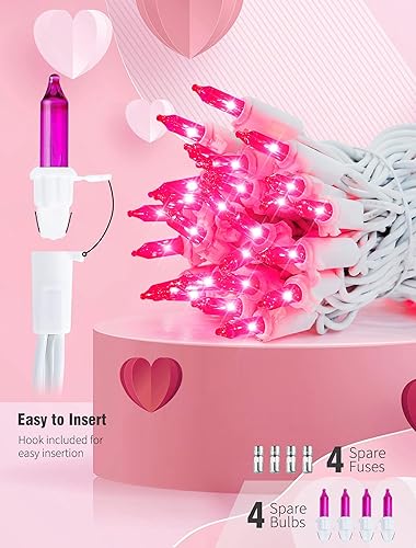 Miniatura 2 de Hopolon Mini luces de Navidad rosas, paquete de 2 tiras de luces de hadas de 13 pies, 50 unidades, alambre blanco, incandescente, luces de árbol de