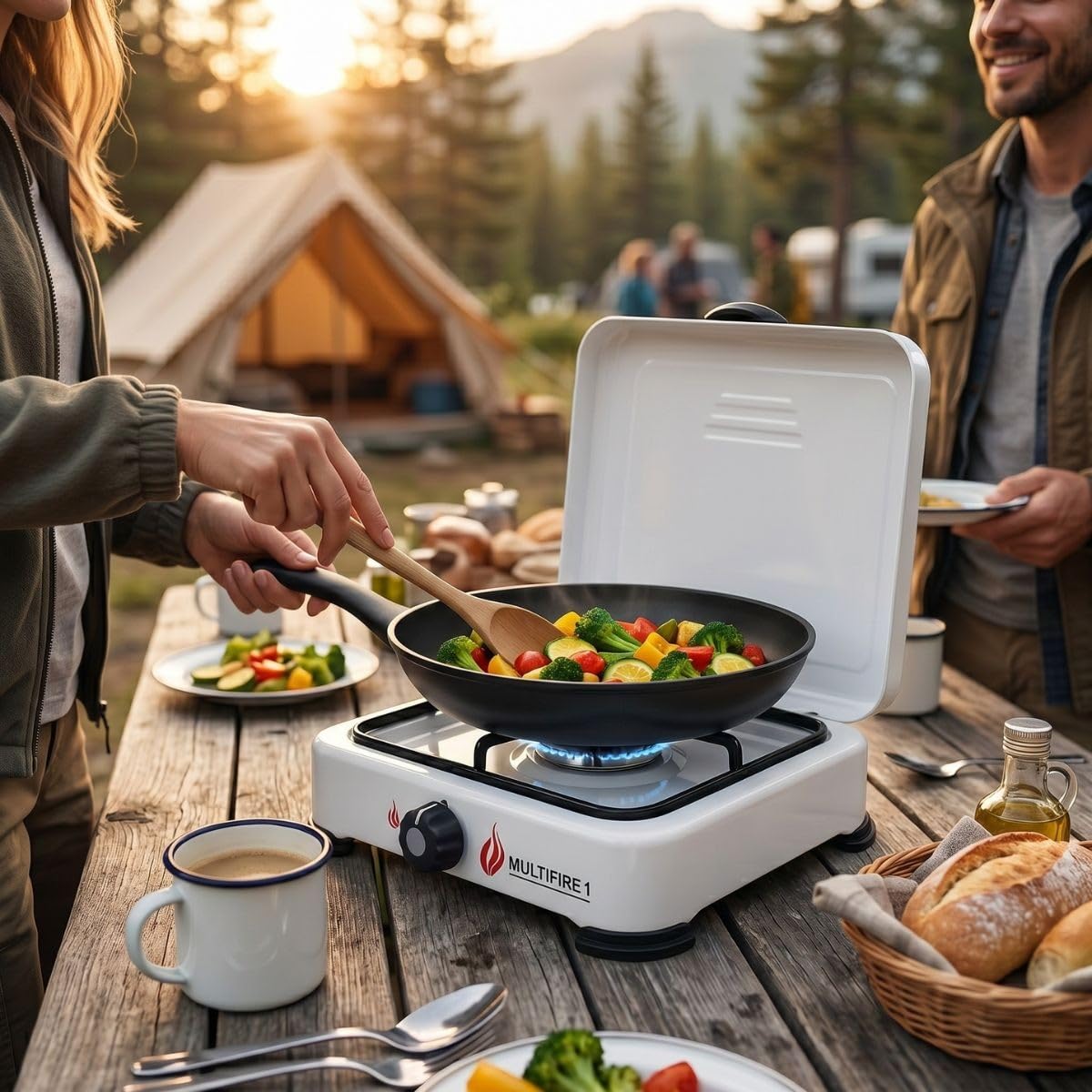 INTEC Plaque de cuisson gaz portable 1 feu 1500W Réchaud gaz butane ou propane Blanc laqué Couvercle