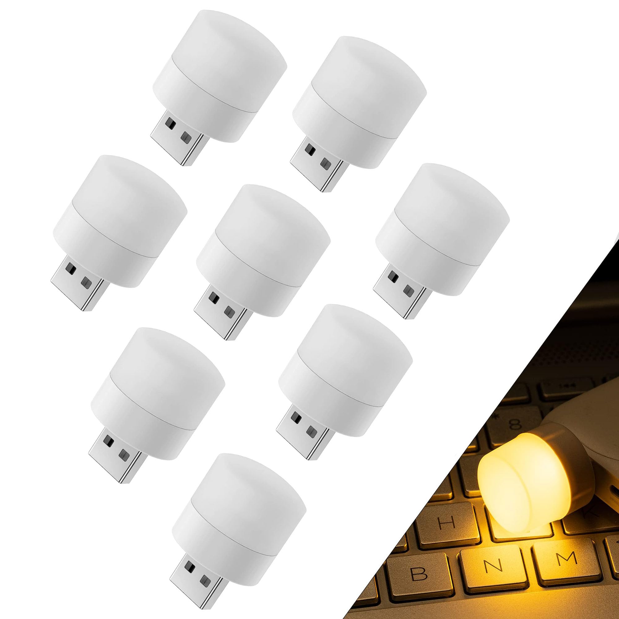 Clarmonde USB LED Night Light Plug-in Design Warm White Color Multi-Purpose Use 8 Bulbs 8 Warm