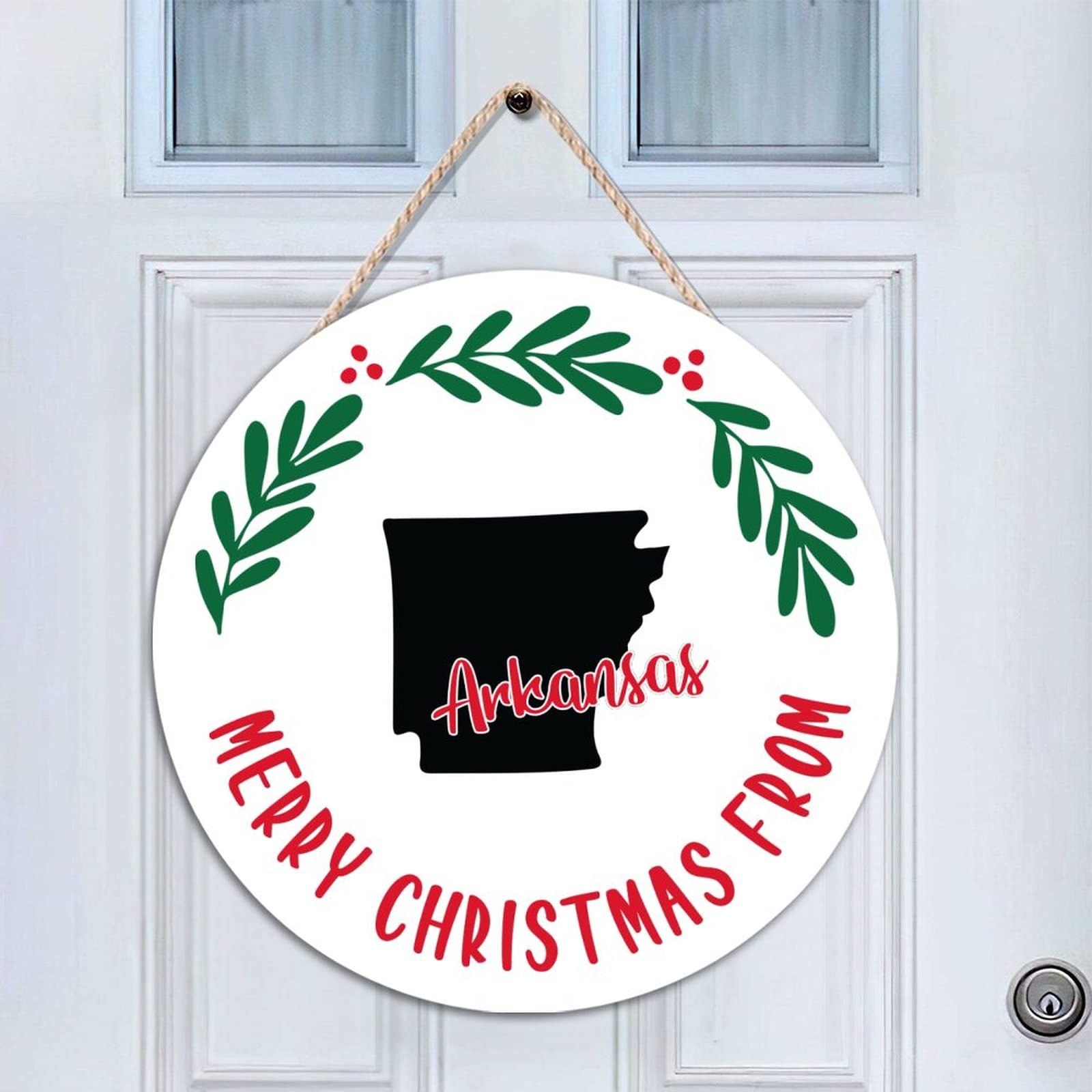 Crochet de porte et panneau rond bois Merry Christmas Arkansas intérieur extérieur