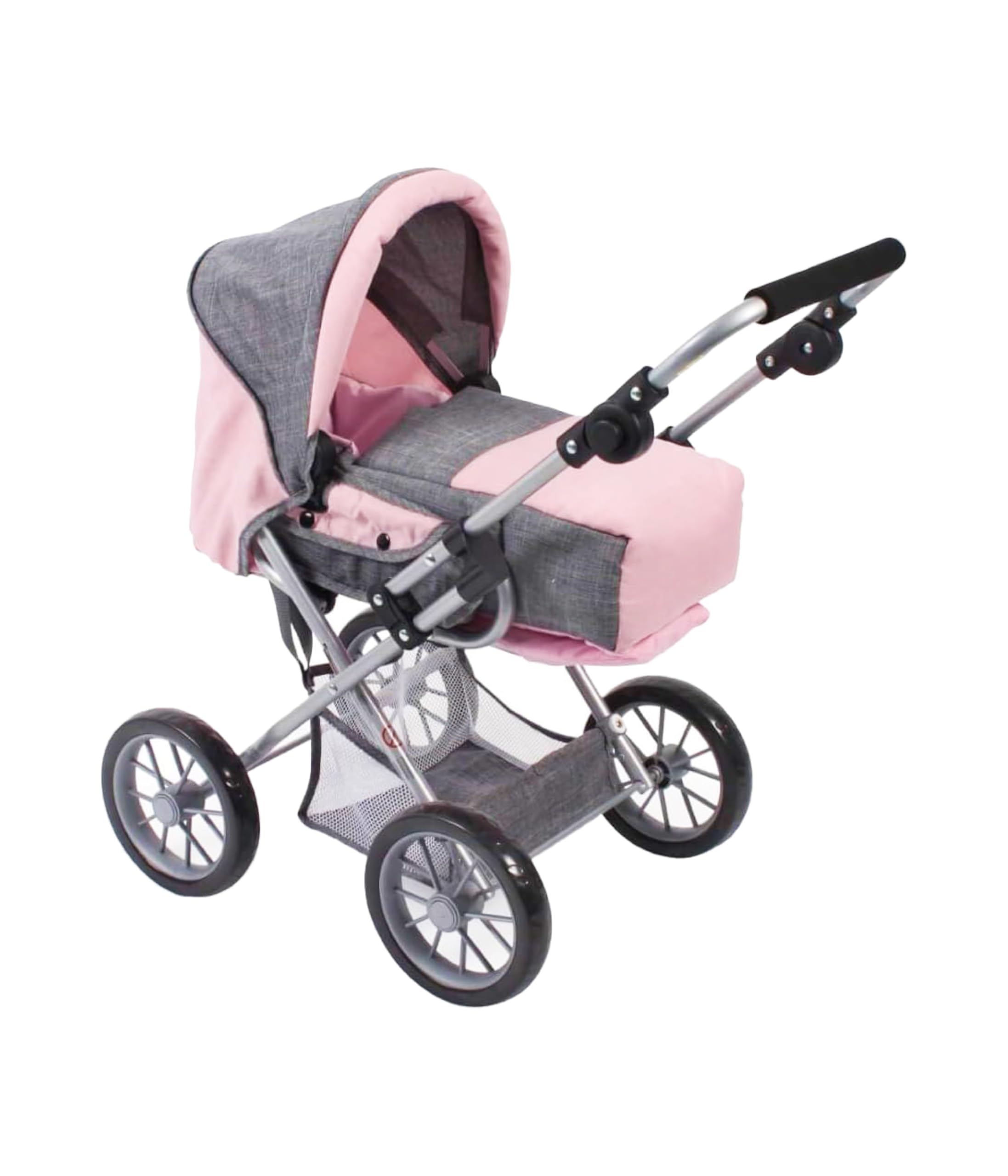 Cochecito para muñecas Leni, 2 en 1 con Bolsa de Transporte extraíble, Color Gris y Rosa