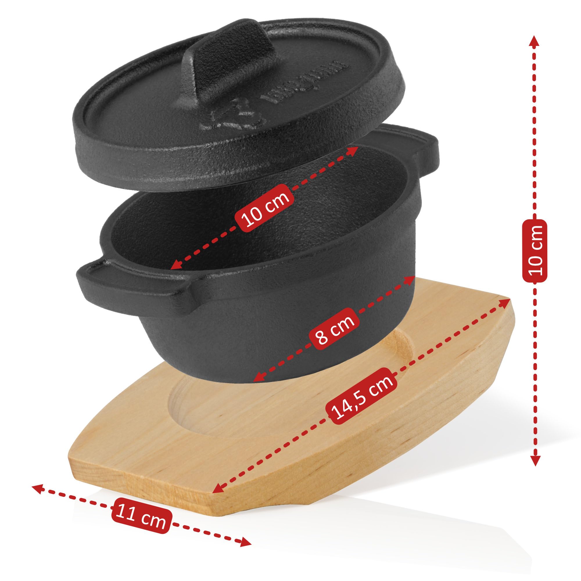 Suttmin 4 mini cocotte in ferro da forno olandese da 226,8 g, con coperchio e due manici, piccola pentola in ghisa per uso sul piano cottura, marinare, cuocere, frigo, arrosto, barbecue, grill