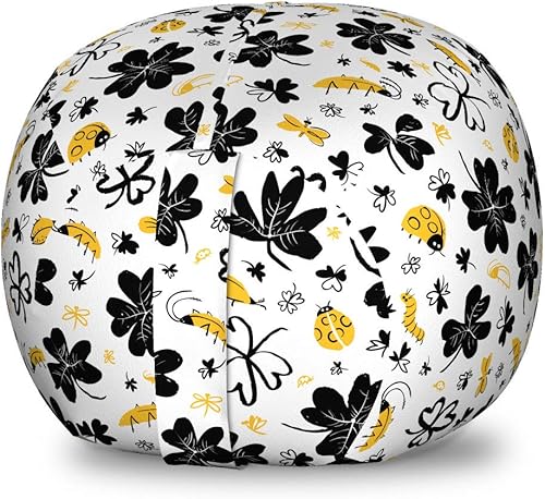 Ambesonne Forest Storage Toy Bag Chair, Ladybugs Leaves Woodland Joyful Nature Caterpillar Doodle Summer, Stuffed Animal Organizer Washable Bag,