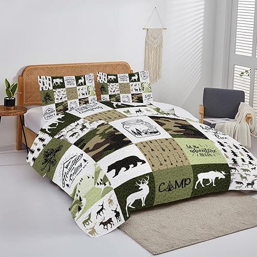 Miniatura 4 de Colcha para cámper tamaño Queen  Juego de edredón de camuflaje con el mejor recuerdo hecho en camping, ropa de cama para clima frío, edredón de