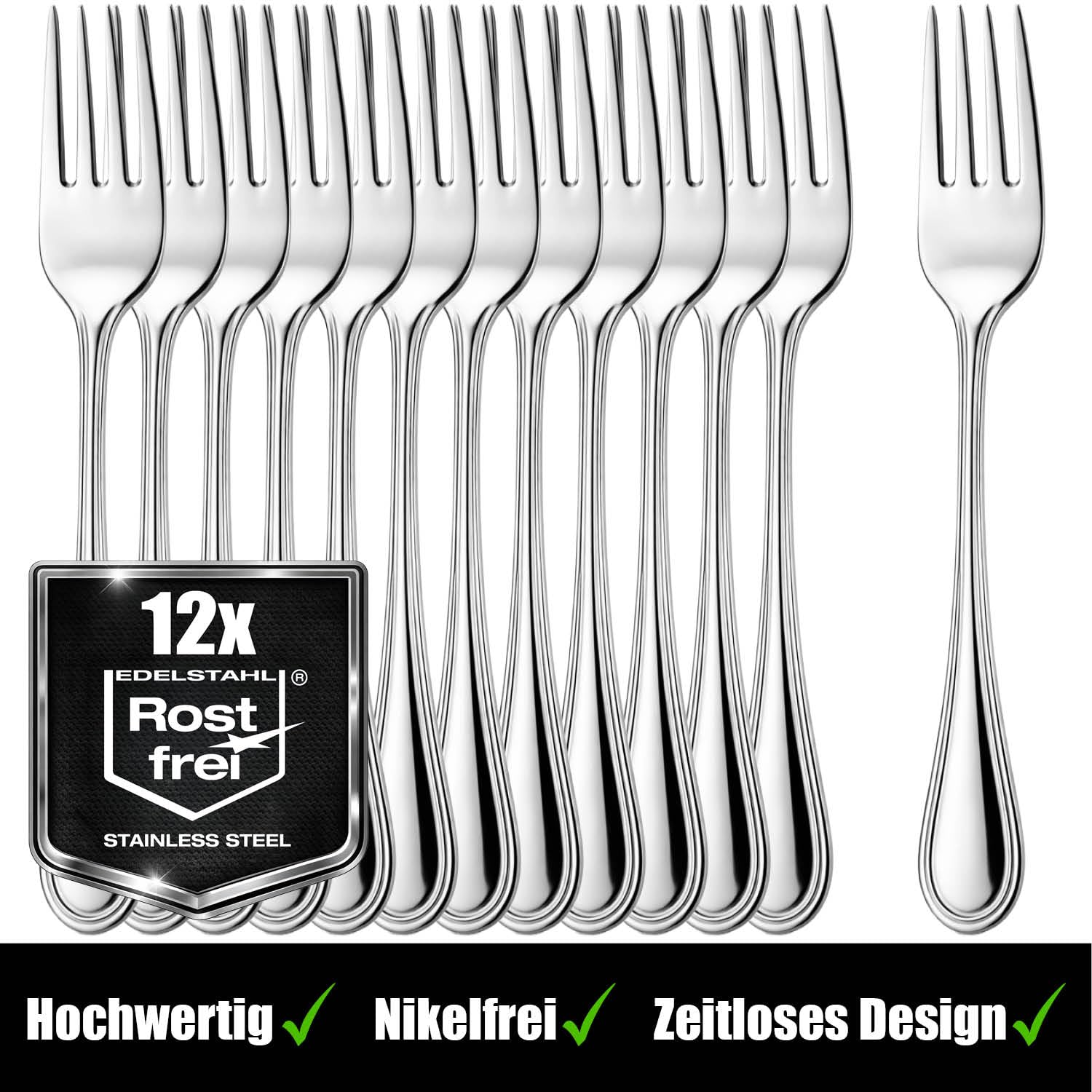 COM-FOUR® 12x Tenedores para Pastel de Acero Inoxidable 430 - Cubiertos Elegantes con un diseño Simple - Tenedores de Postre pequeños - Tenedores de Aperitivo - 15 cm (15cm - 12 piezas)