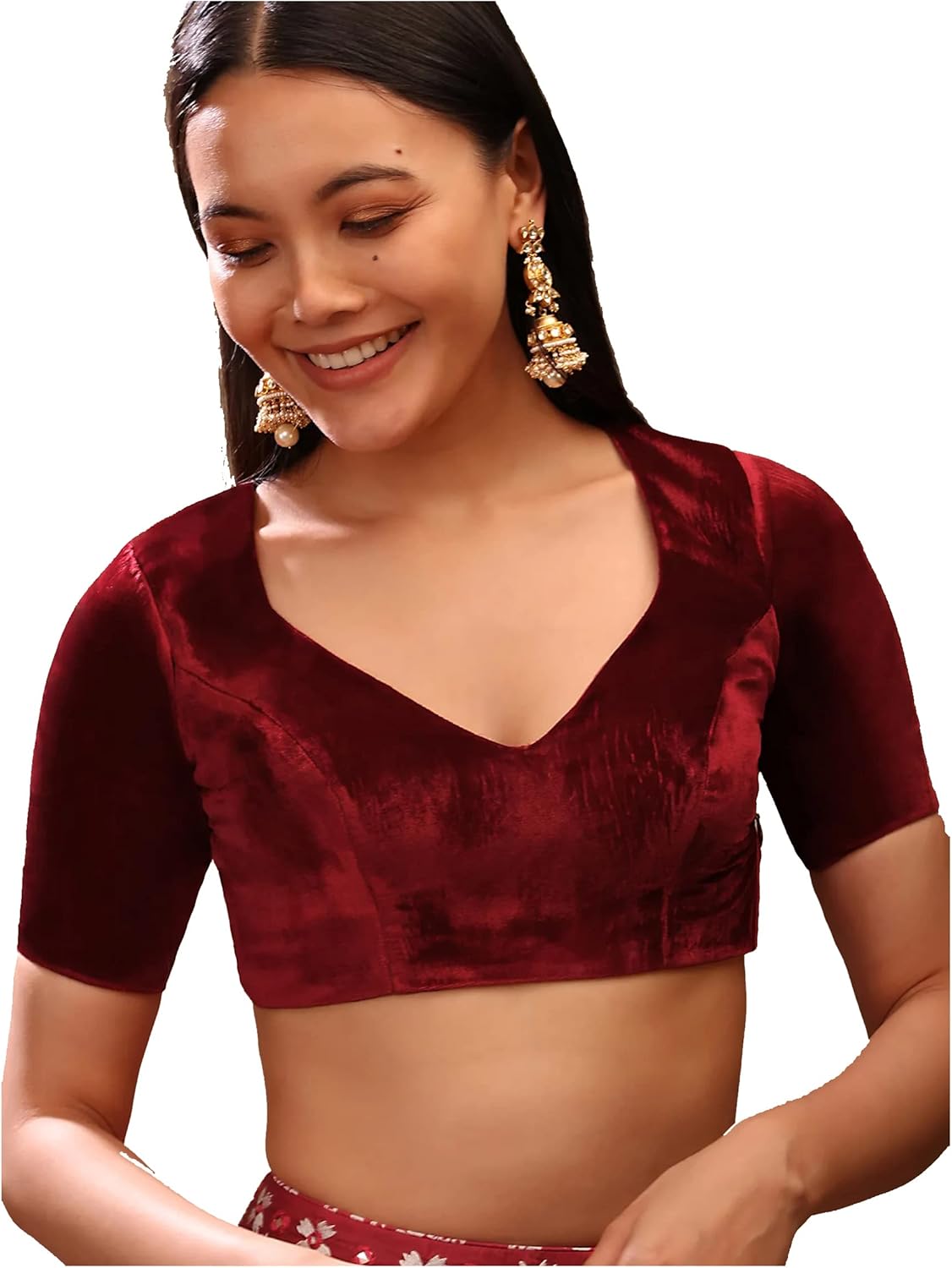 Women's Readymade Blouse For Sarees Indian Bollywood Designer Padded Stitched Crop Top Choli Maroon (S-36)