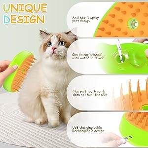 Cat Steam Brush, 3 In1 Steam Cat Brush, Steam Brush for Cats, Steamy Cat Brush, Rechargeable Silicone Steam Pet Brush, Multifunctional Pet Hair Comb for Removing Tangled And Loosse Hair (Yellow)