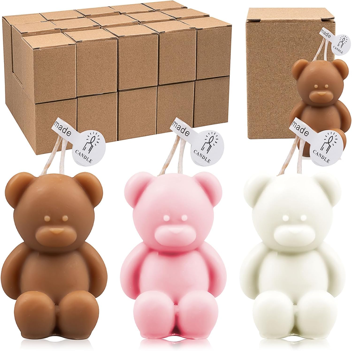 30 Candele Regalo per Invitati alla Baby Shower, Candele Decorative a Forma di Orso, Regali per Nascita, Battesimo, Compleanno, Cera d’Api in Massa per Festa e Decorazione (Bianco, Rosa, Marrone Scuro