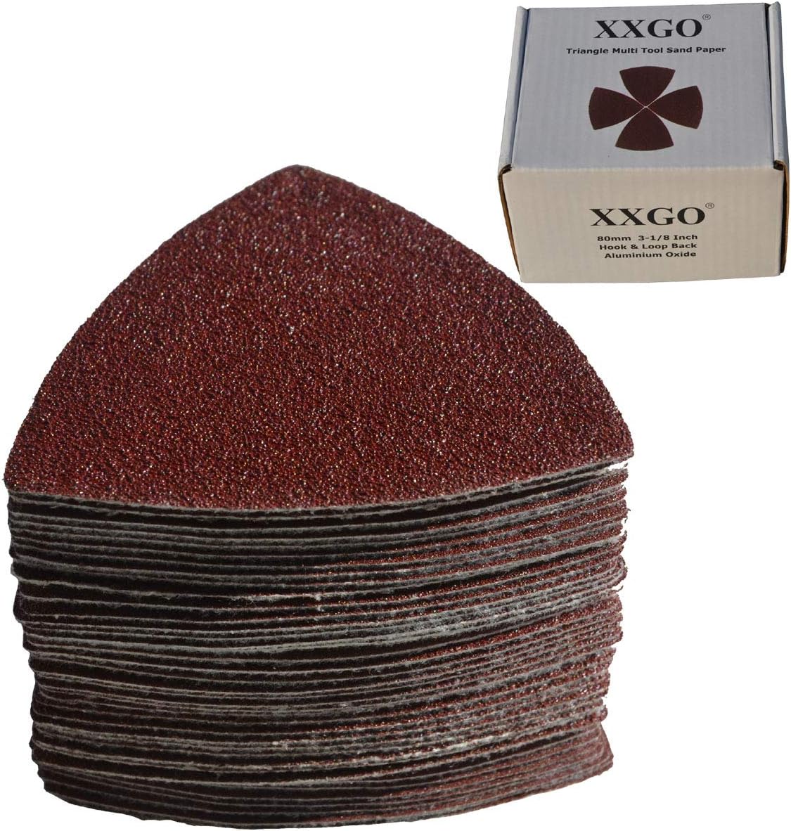 Triangular Oscillating Multi Tool Sanding Pads 3-1/8 Inch 80mm Assorted Grit 60/80/100/120/240 Grits Pack of 55 Pcs No.XG5501