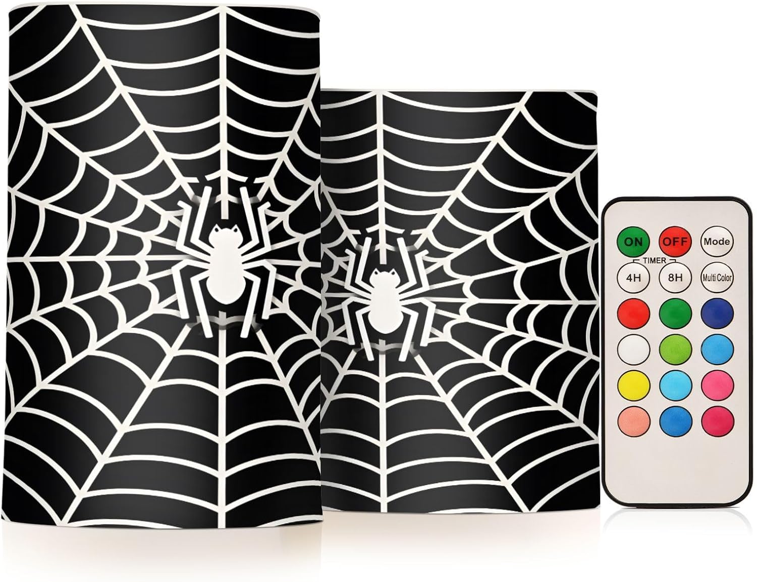 ALAZA Funny Spider Web Halloween Black Flickering Flameless Candles Pillar Led Candles Battery Operated Candles with Remote and Timers Set of 2