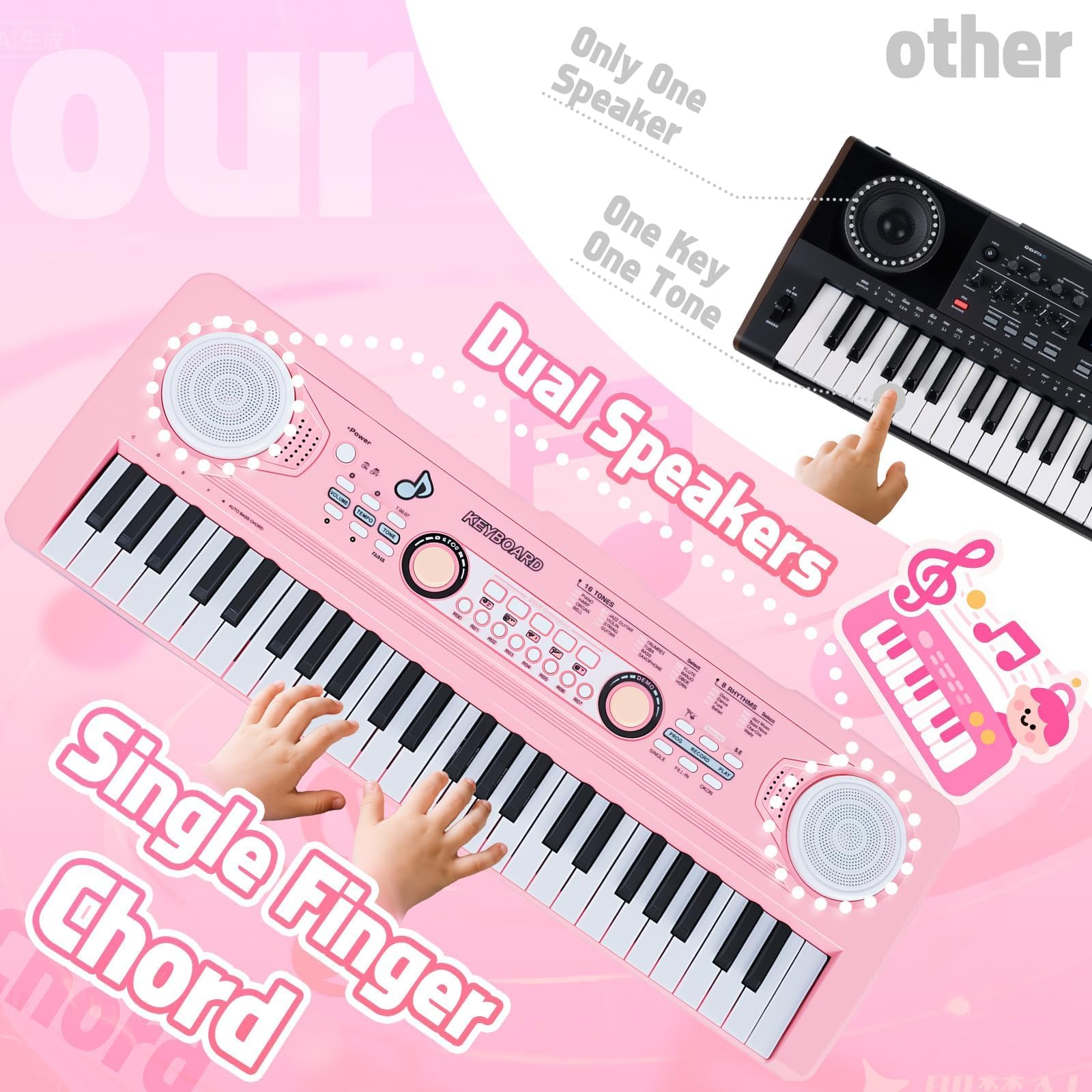 Piano Teclado Infantil Juguetes para Edades 3-5 49 Teclas Teclados Electrónicos con Micrófono Juguete Musical Regalos para Niños y Niñas de 3 4 5 6 7 Años