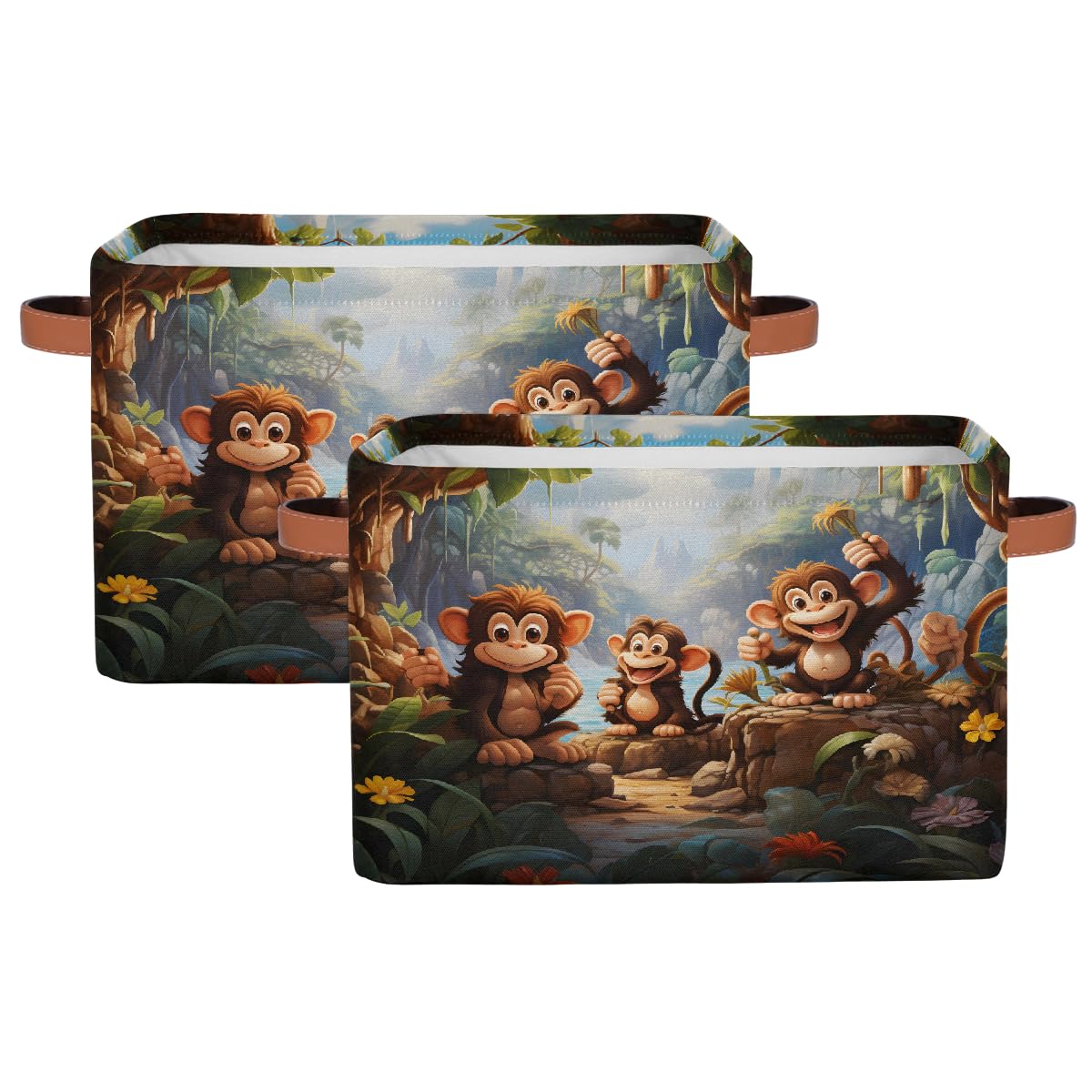 Mexpekil Cesta de almacenamiento de animales del bosque, caja de almacenamiento de juguetes para niños, plegable, organizador de tela para estantes, cesta de regalo grande con asas, 2 piezas