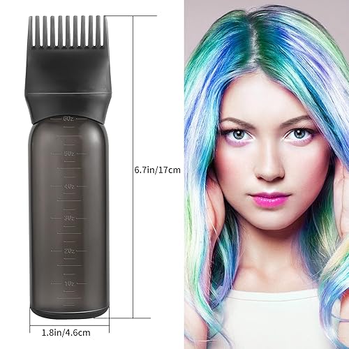 Miniatura 2 de Paquete de 2 botellas aplicadoras de peine de raíz, aplicador de aceite de 6 onzas para teñir el cabello, cepillo aplicador de botella de aceite de