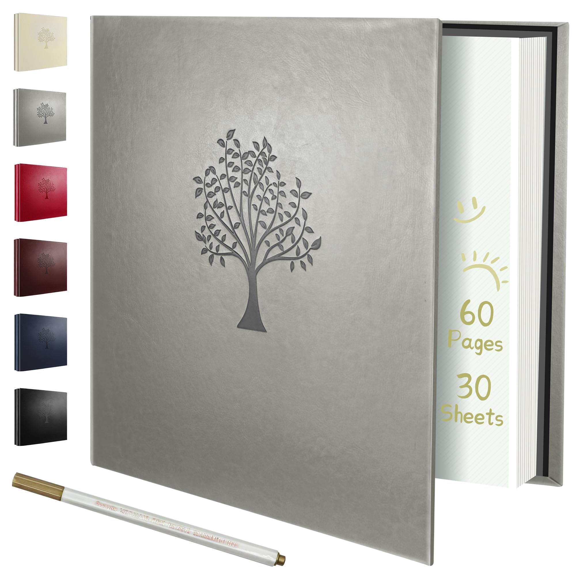 Album fotografico autoadesivo per foto da 5 x 3, 6 x 4, 7 x 5, 10 x 8, 60 pagine, copertina in pelle, ideale come regalo per famiglia, viaggi, matrimonio, grigio