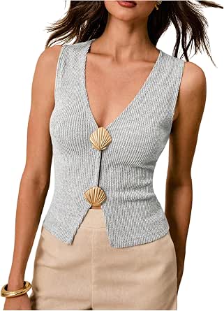 SOLY HUXWomen's Tank Top Twist Front V Neck Sleeveless Peplum Summer Tops