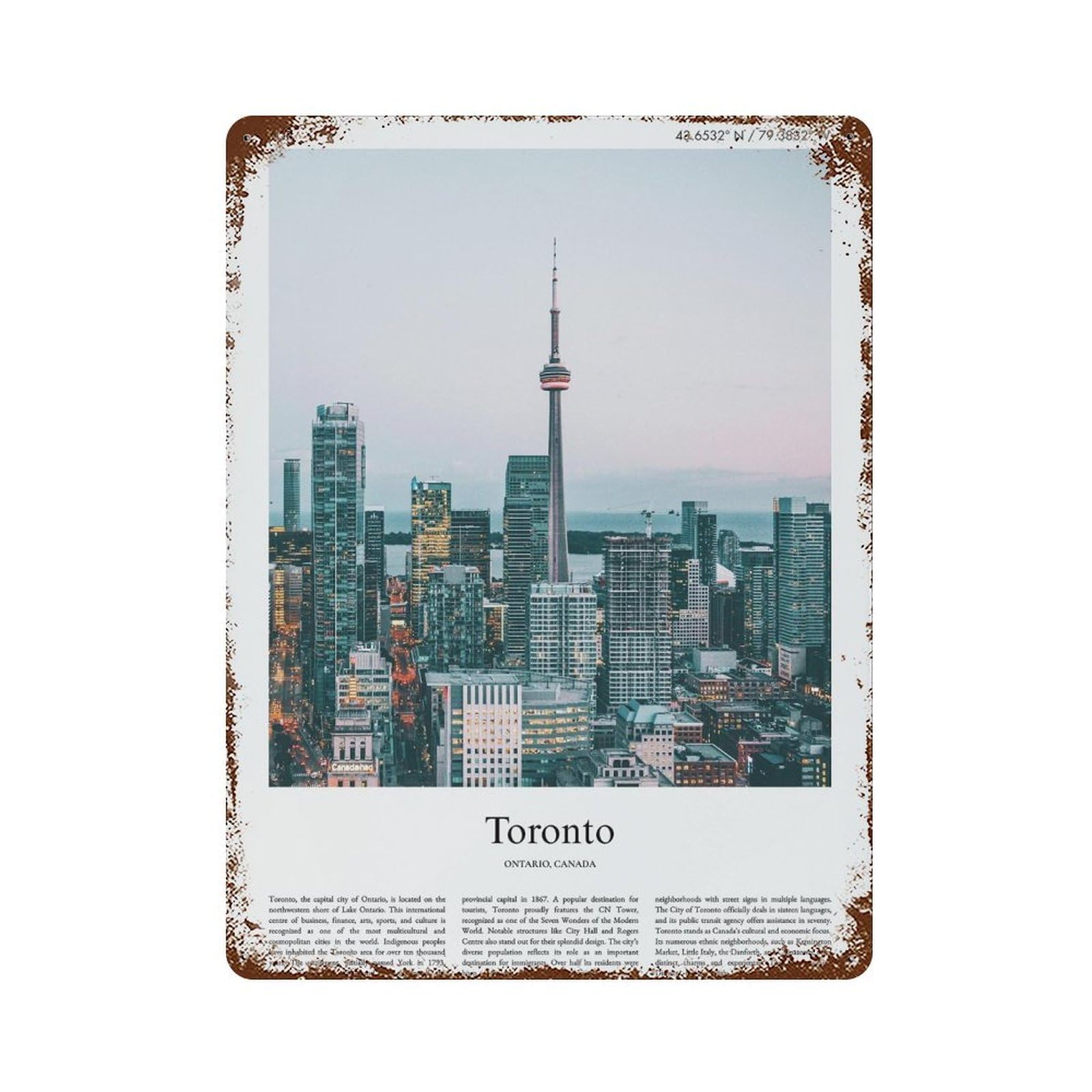 xiaoxiaoshen Toronto Ontario, Canada City Scenery Wall Decor Art Metal Tin Poster Modern Home Decor Art Home Bar Shop Decorations Vintage Sign 40x30cm