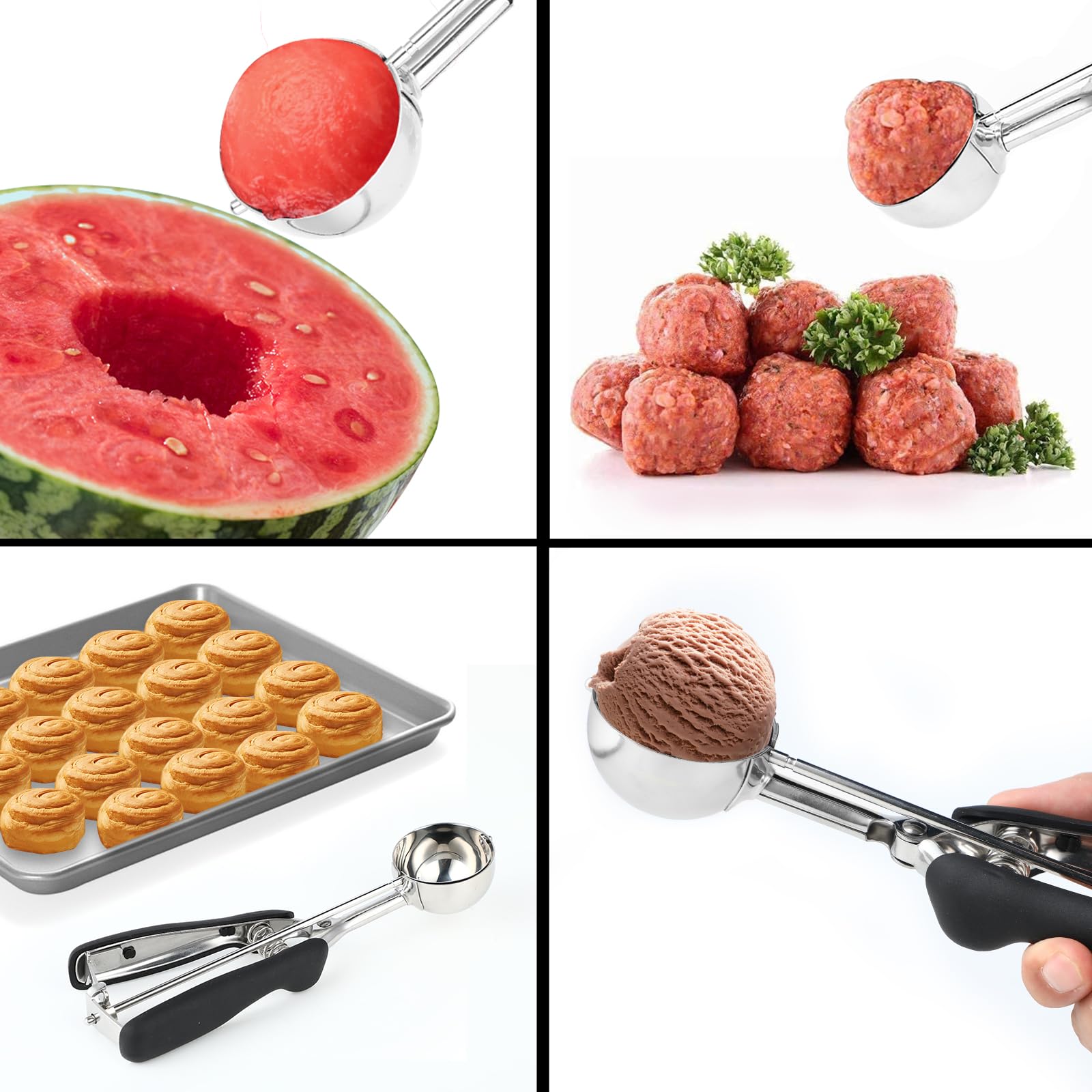 Łopatka do lodów 5 cm, wykonane z wysokiej jakości stali nierdzewnej 304, doskonałe do lodów, kulek melona, klopsów, ciast, ciastek, ciasta na ciasteczka oraz ryżu