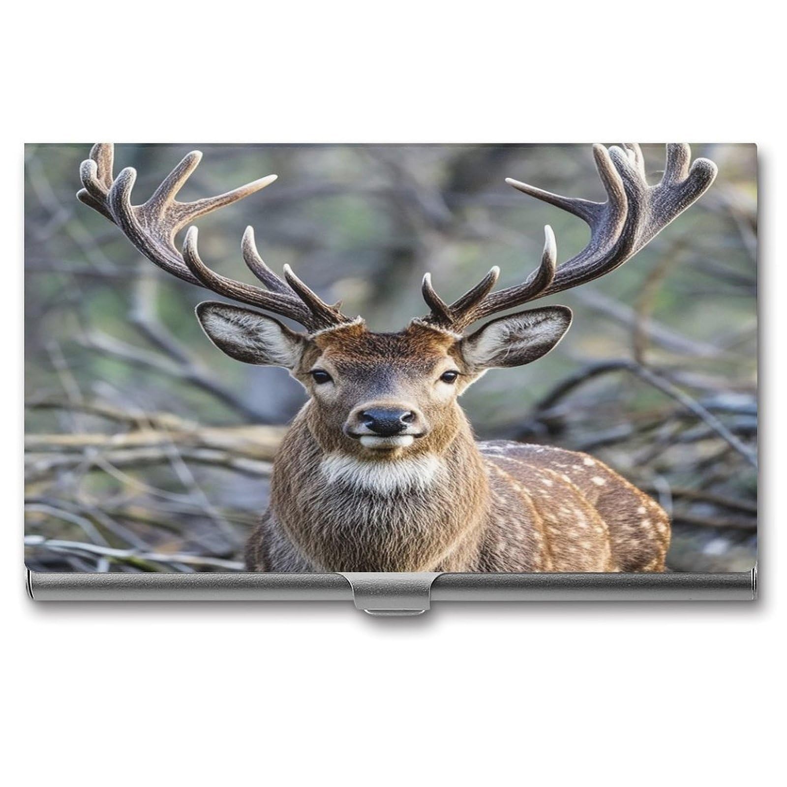 FekiLoot Antlers Business Card Holder Aluminum Alloy Business Card Case Convenient to Carry Business Card Dispenser for Men Women