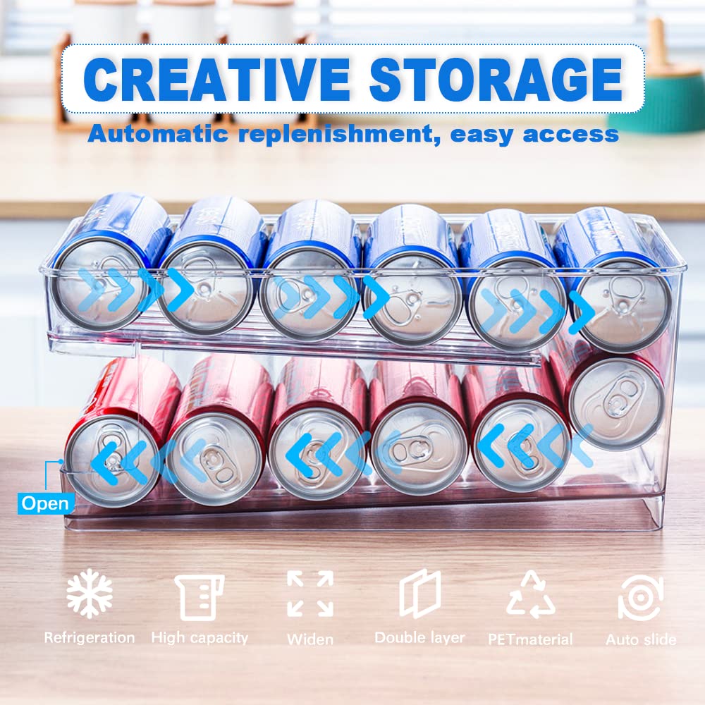 Organizzatore di lattine per bevande a 2 strati, frigorifero, scatola di immagazzinaggio automatica per birra, impilabile, porta dispenser per bevande, nuovo  15