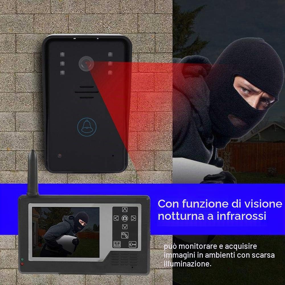Videocitofono Senza Fili, Videocitofono Smart, Video Citofono, 2,4 GHz Wireless Wave elettromagnetico Schermo TFT a colori 3,5 pollici Schermata vivavoce/Interfono Bidirezionale(1V1)