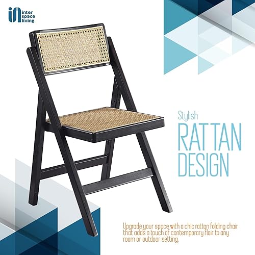 Miniatura 8 de Ibiza - Silla plegable de ratán, color negro oscuro, juego de 1, sillas plegables modernas de ratán para comedor al aire libre, patio, silla