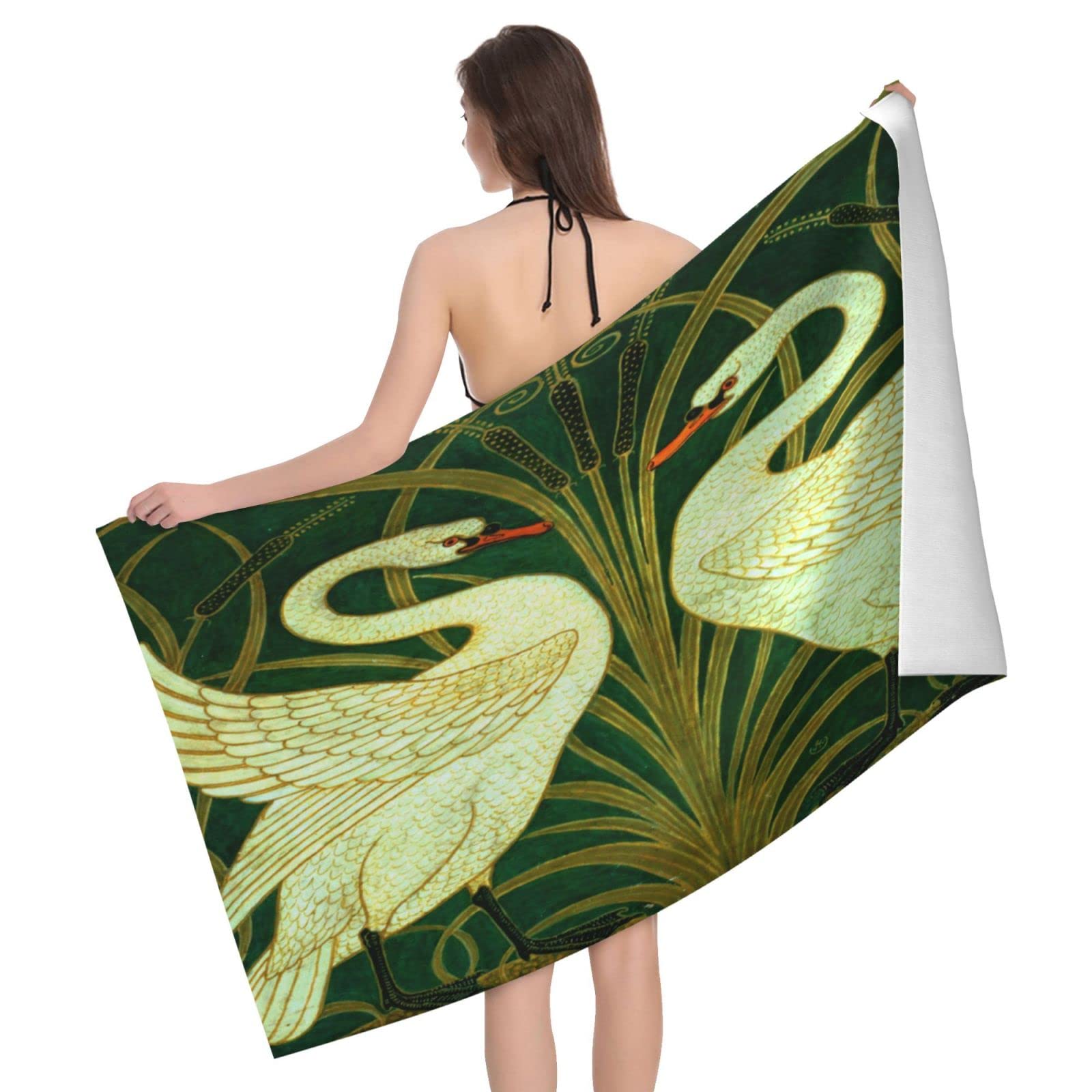 Lawenp Two Swans Beach Towel, Lightweight Sand Free Quick Dry Microfiber Absorbent Bath Towel for Kids, Adults, Swimming, Bath, Yoga, Pool, Travel, Camping 32"X52"