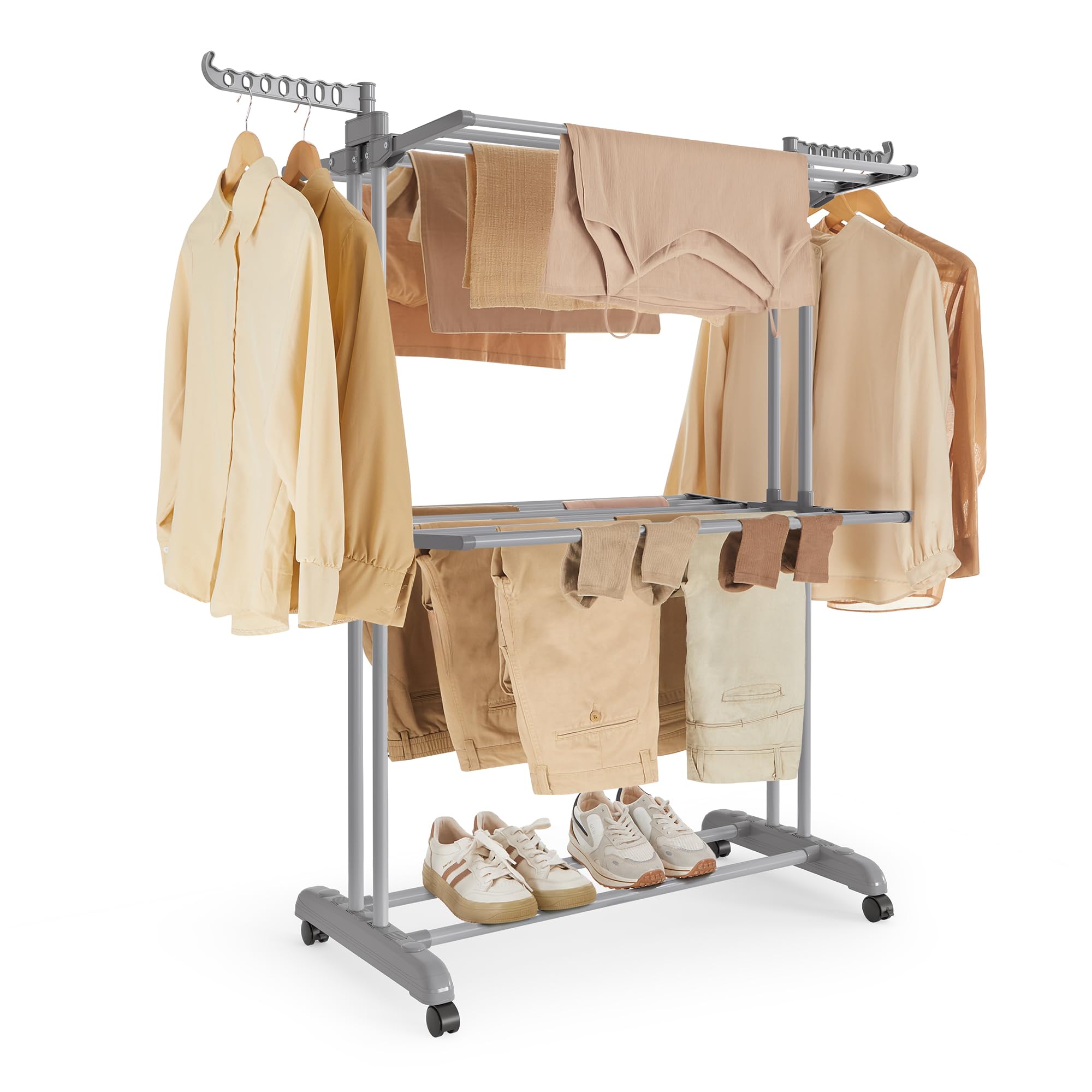 SONGMICS 3 Tier Mobile Clothes Airer with Wheels Foldable 63.5 x 128 x 148 cm Large Capacity Indoor and Outdoor Use, Dove Grey LLR702G01-image-19
