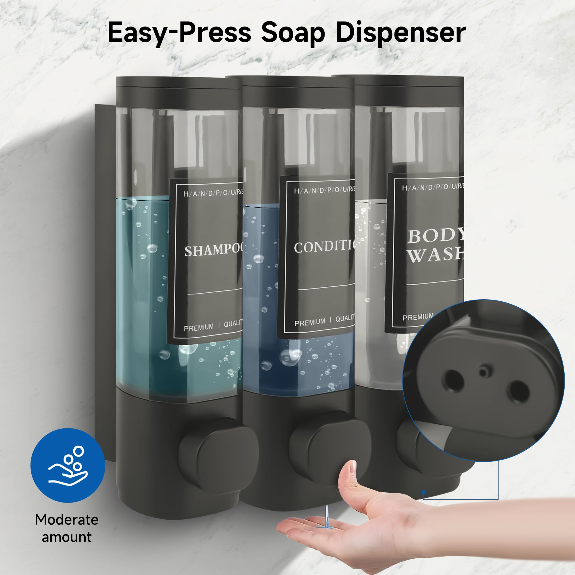 thumbnail: MEKOTRIN Wandbevestigde Zeepdispenser - Goud - Transparant - Voor Vloeibare Zeep, Douchegel Of Shampoo - Met Sleutelbeveiliging