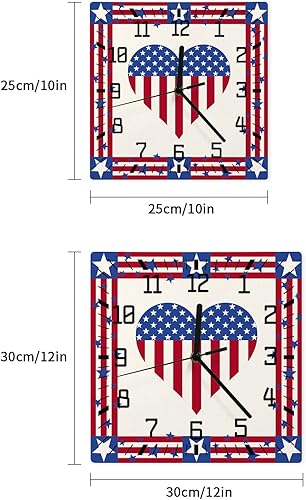Miniatura 7 de 4th of July Wooden Wall Clock Silent Non Ticking, Amerian Flag Heart Independence Day Patriotic Square Wall Clock Battery Operated, Decor Clock for