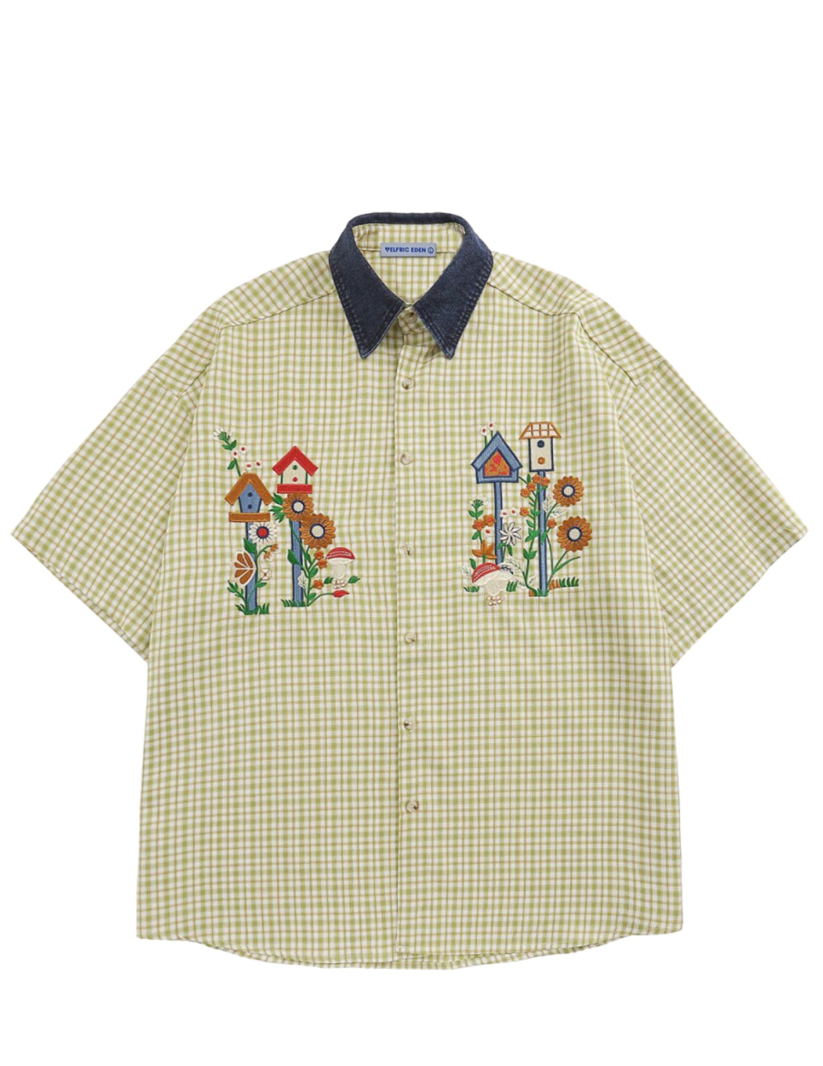 Aelfric Eden Shirts Plaid Embroidery Short Sleeve Shirt Casual Graphic T-Shirts Men Button Down Tee Tops Oufits