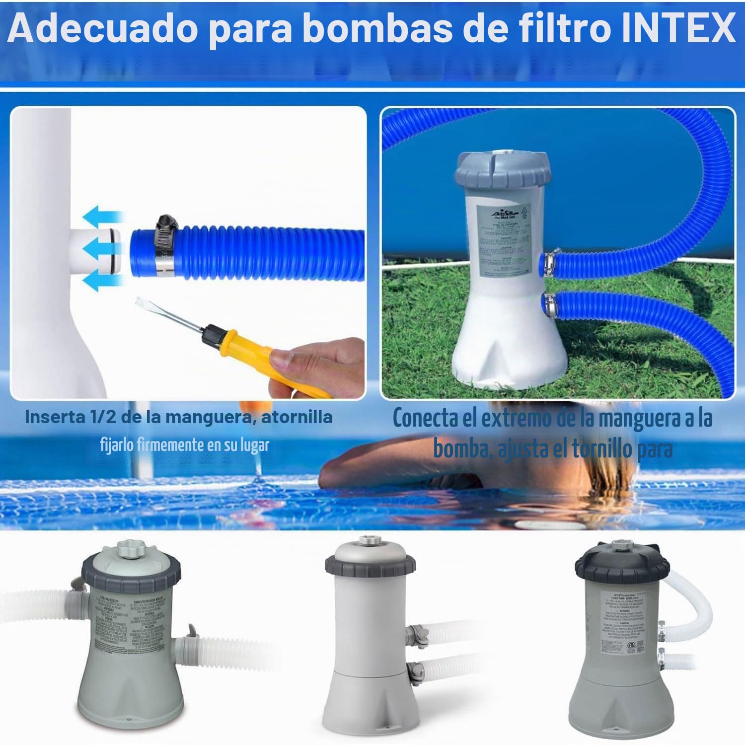 2 Piezas Manguera Piscina 32mm,150CM Tubo Piscina con 4 Abrazaderas de Metal,Manguera de Repuesto para Piscina,Manguera de Filtro de Piscina,Manguera de Bomba de Piscina para Piscinas Elevadas,Spa