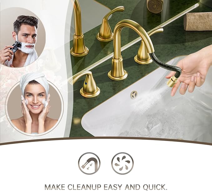 Grifería Lavamanos 3 Huecos 8 Pulgadas Dorado miniatura 4