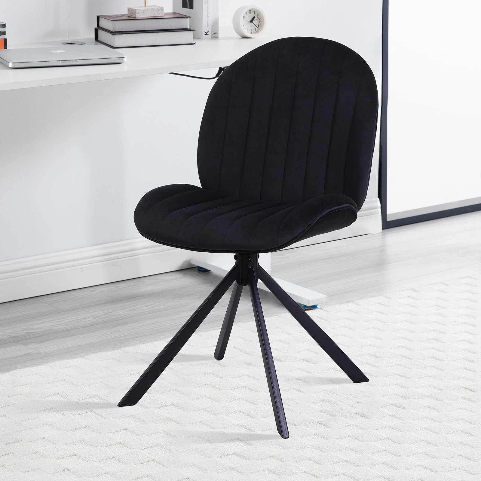 Orirsnug Velvet Swivel Office Chair No Wheels, Small Comfy Mid Century Armless Desk Chair, Cute Swivel Vanity Chair No Wheels for Small Spaces,