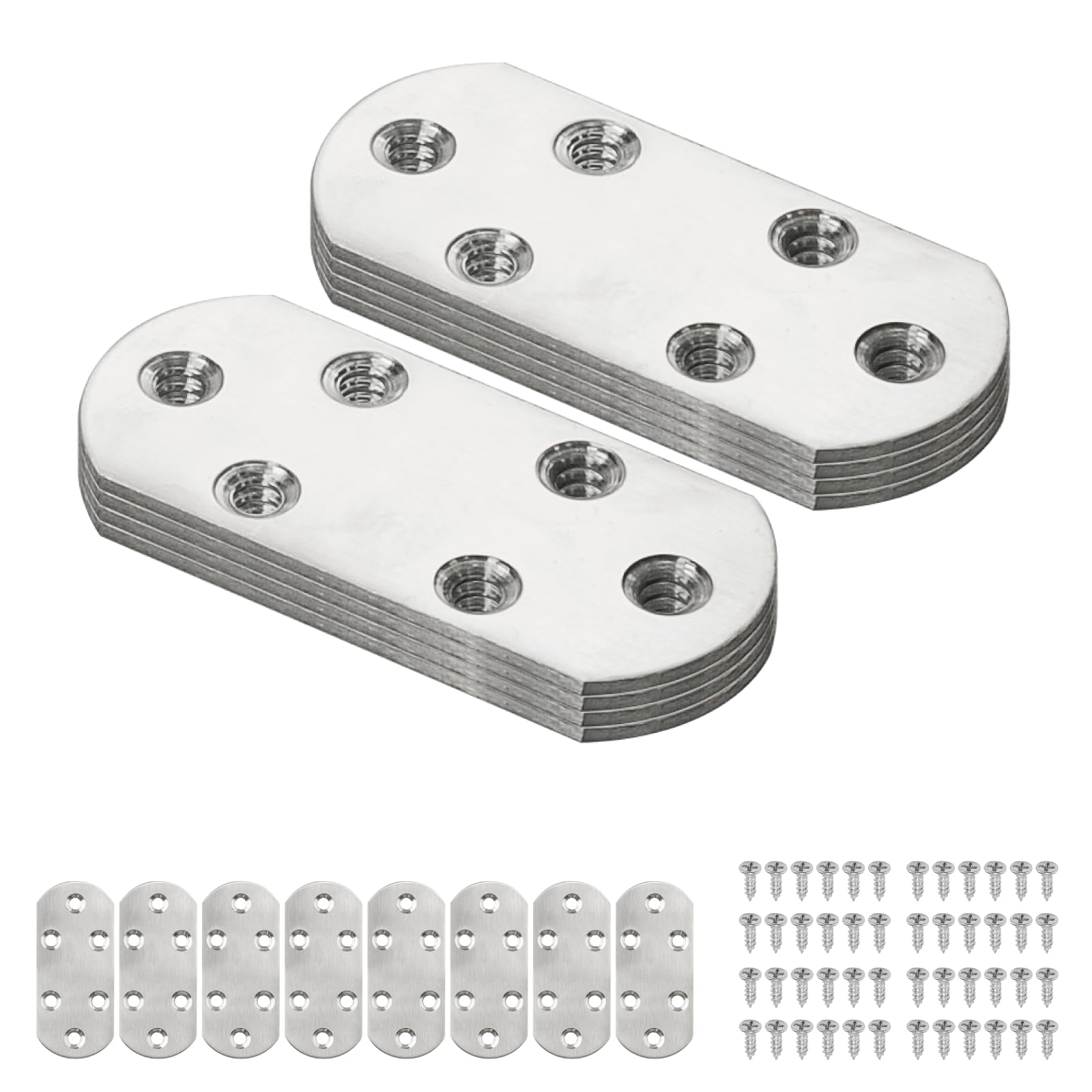 8 Pcs Flat Metal Brackets for Wood, Flat Brackets for Wood,Mending Plates, Heavy Duty Stainless Steel Plates for Fixing Joining Repairing Connectors, with Screws(85x38mm) (85*38)