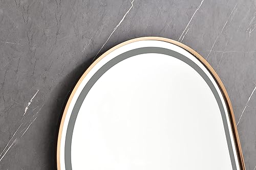 39 pulgadas de ancho x 26 pulgadas de alto, espejo LED rectangular de gran tamaño con marco de oro rosa, antiniebla, regulable, para montaje en