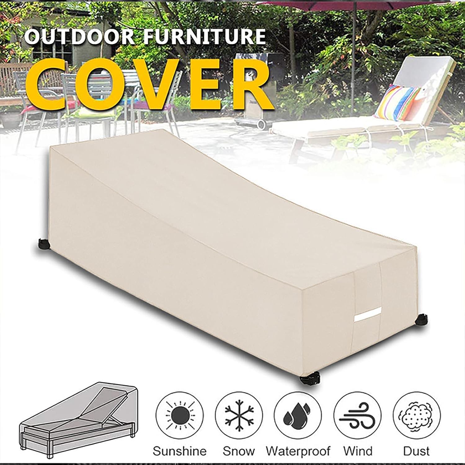 QWEASDF Chaise Lounge Cover, Patio Lounge Chair Cover, Patio Furniture Covers, UV Resistant, Durable and Convenient, Sun Dust Protection, All-Weather Protection,L210*W75*H80/40cm