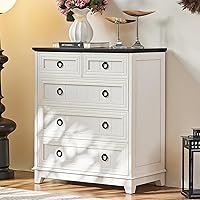 Joaxswe Farmhouse 5-Drawer Dresser, 33.2" Tall Rustic Wood Chest with Metal Handles, Bedroom Storage for Small Spaces