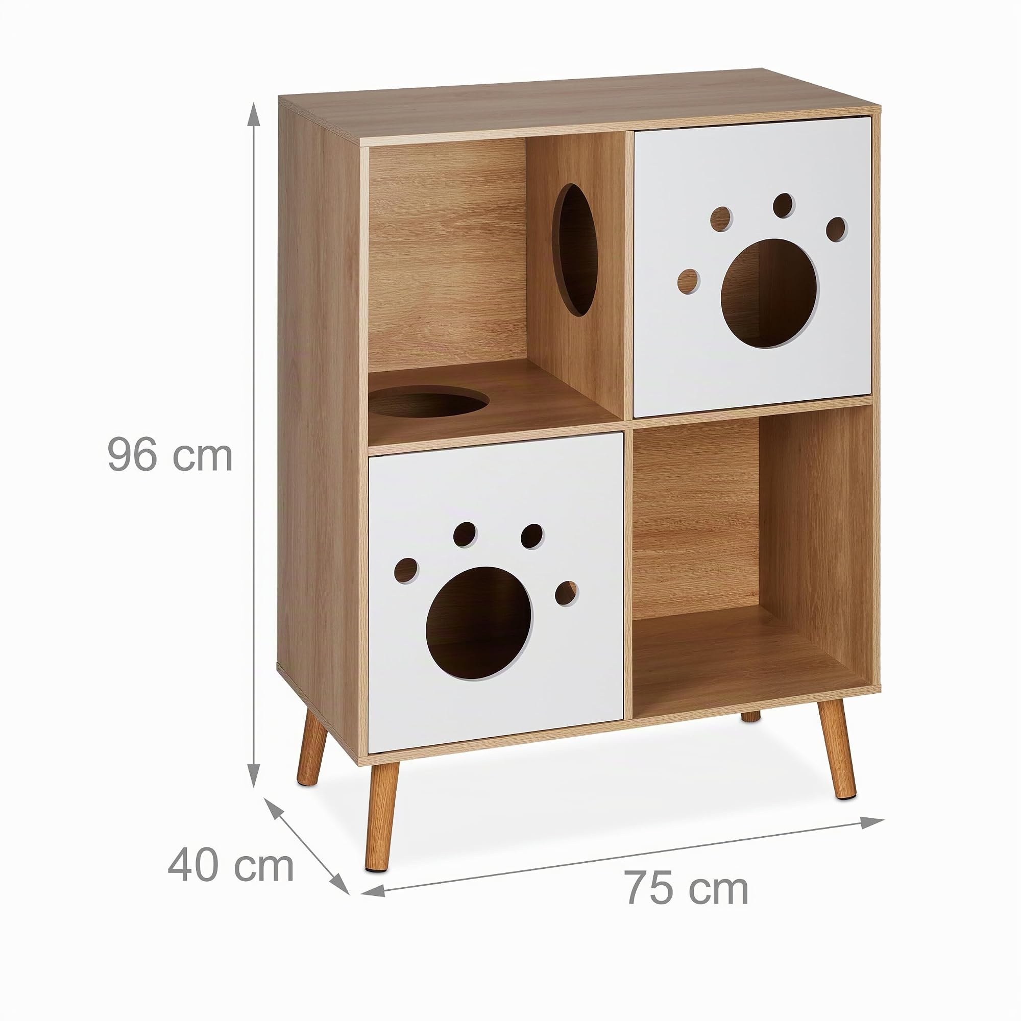 Relaxdays Mobile da Lettiera, Mobiletto con 4 Scomparti, Comodino Cuccia per Gatti, HLP: 96x75x40cm, Bianco Naturale