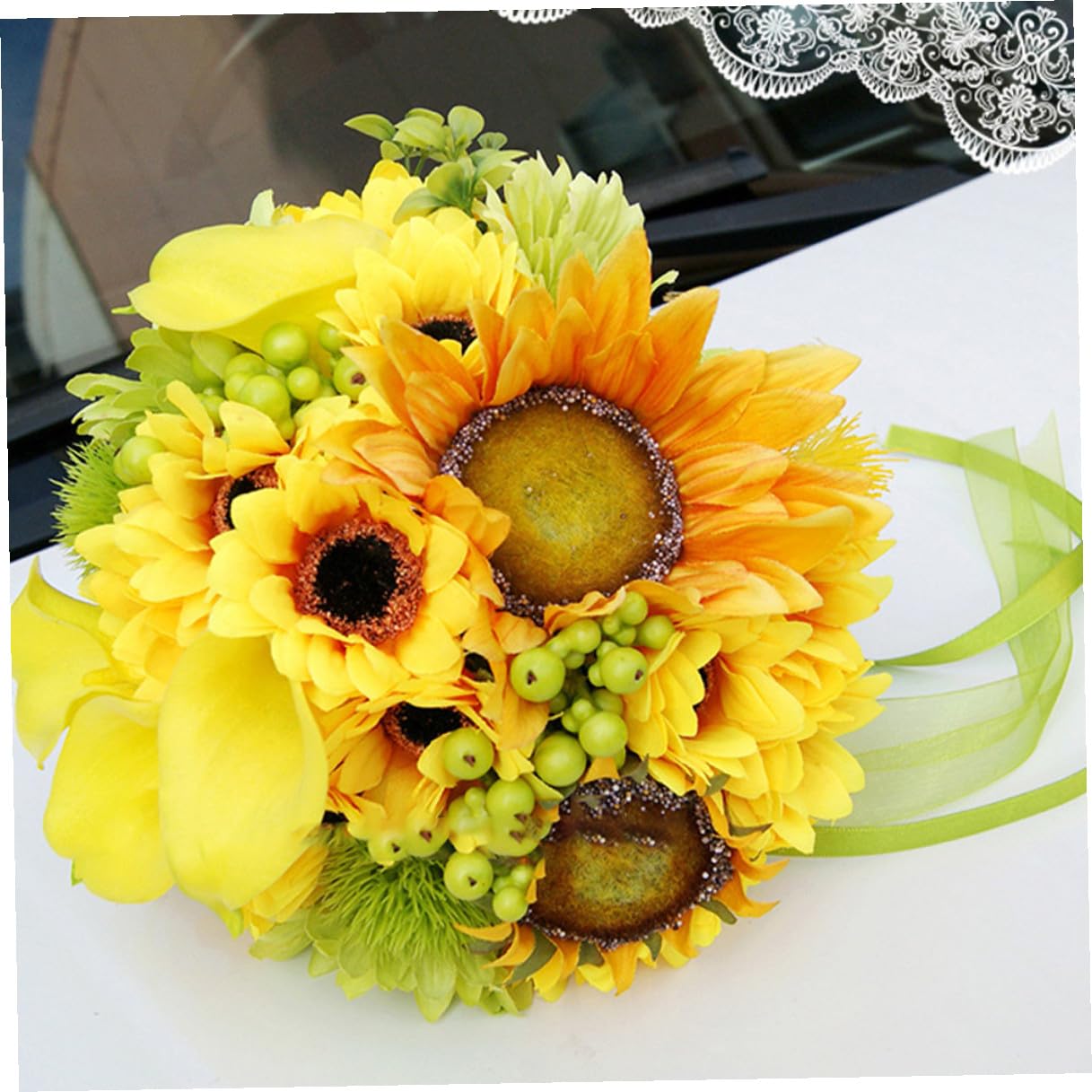 BESPORTBLE Künstlicher Sonnenblumen Brautstrauß Pflegeleichte Hochzeitsdeko Langlebiger Kunstblumenstrauß für Braut Party