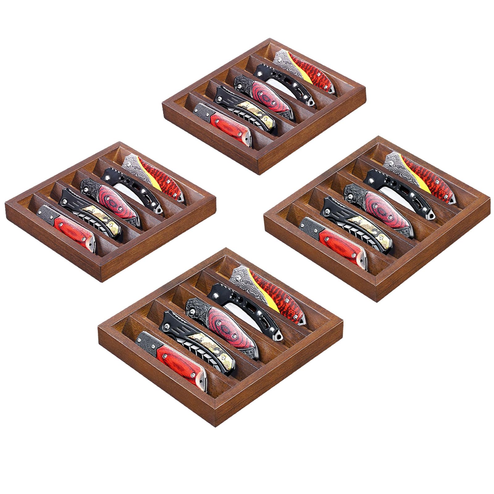 Knife Display Case Knife Holder for Pocket Knife Case Storage, Edc Tray Fits Edc Flashlight (Walnut,4 Pack)