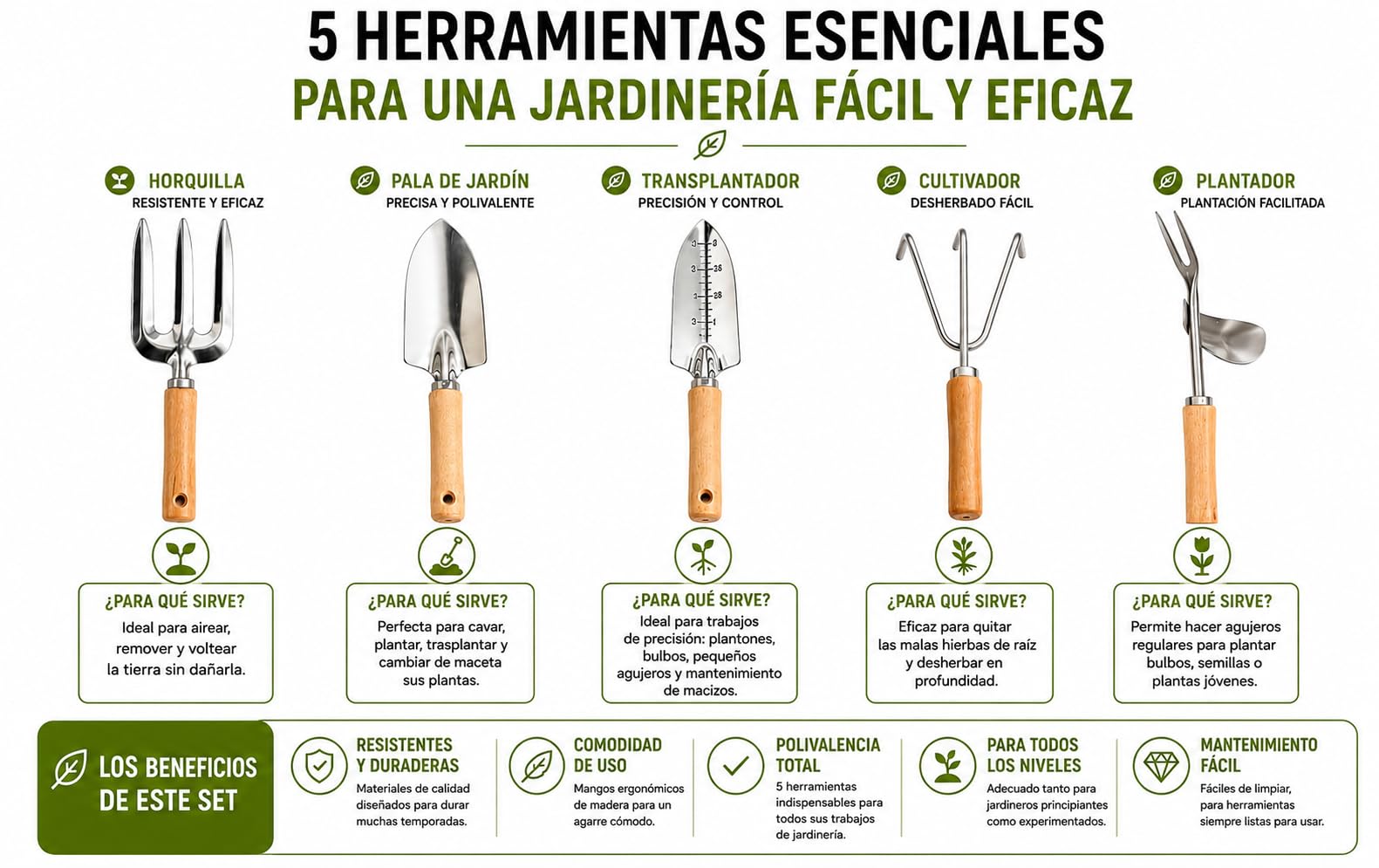 Kit Jardinería Ergonómico Verdorin - Taburete Plegable + 12 Herramientas Acero Inoxidable + Bolsa + Guantes + Rodilleras - Jardinería sin Dolor en la espalda ni en las Rodillas