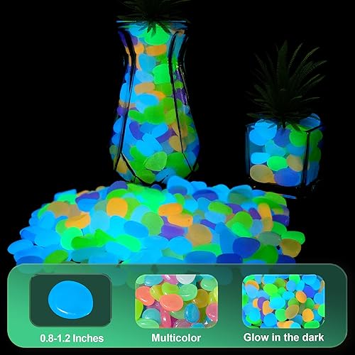 Miniatura 2 de Piedras que brillan en la oscuridad para decoración de jardín al aire libre, 1000 piedras luminosas para patio exterior, patio, pecera, acuario,