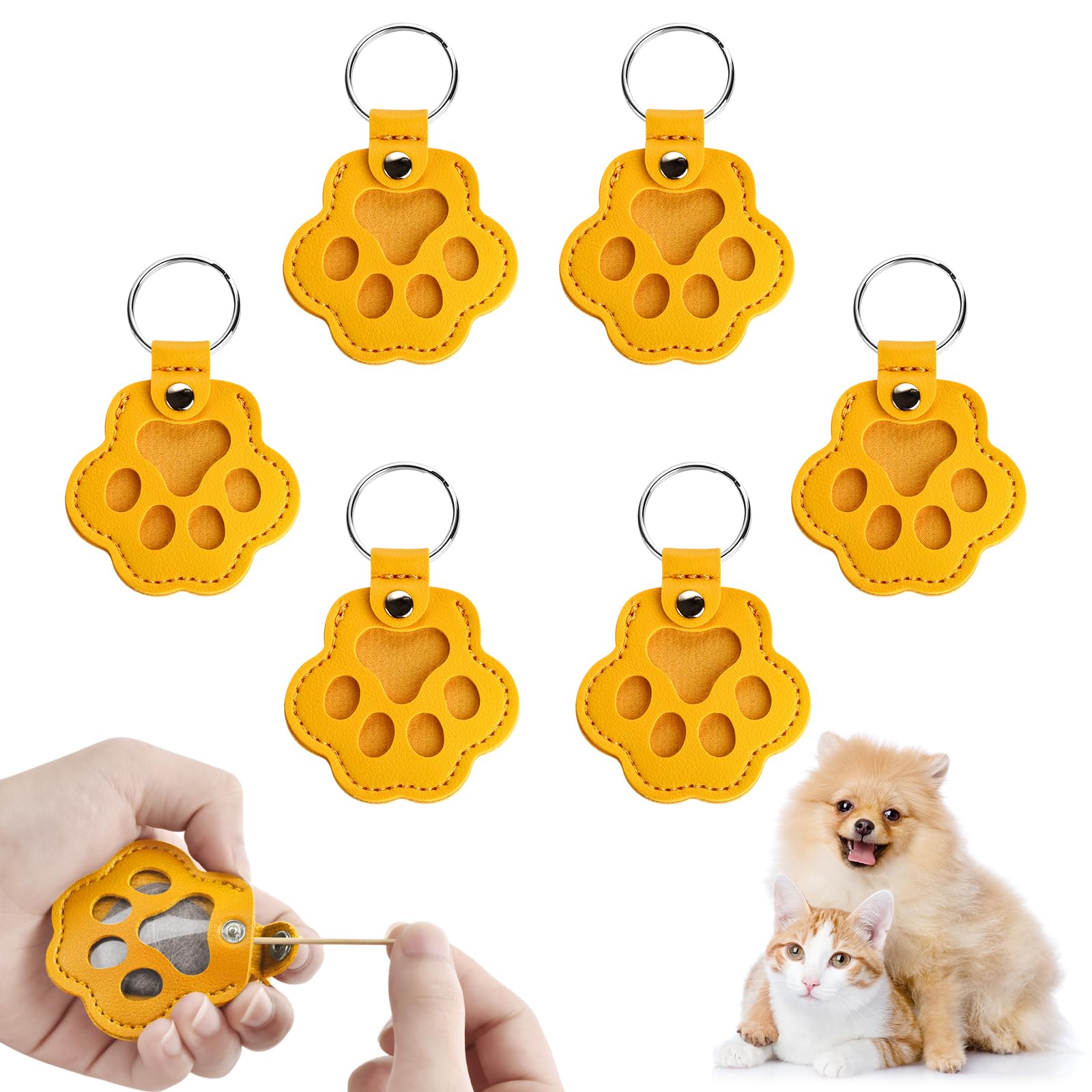 softum Cat Dog Hair Keychain 6pcs, Cat Fur Memory Charm, Dog Hair Collector Keychain, Pet Fur Keepsake, Pet Memorial Gifts, Multiple Colors, 9*6 cm