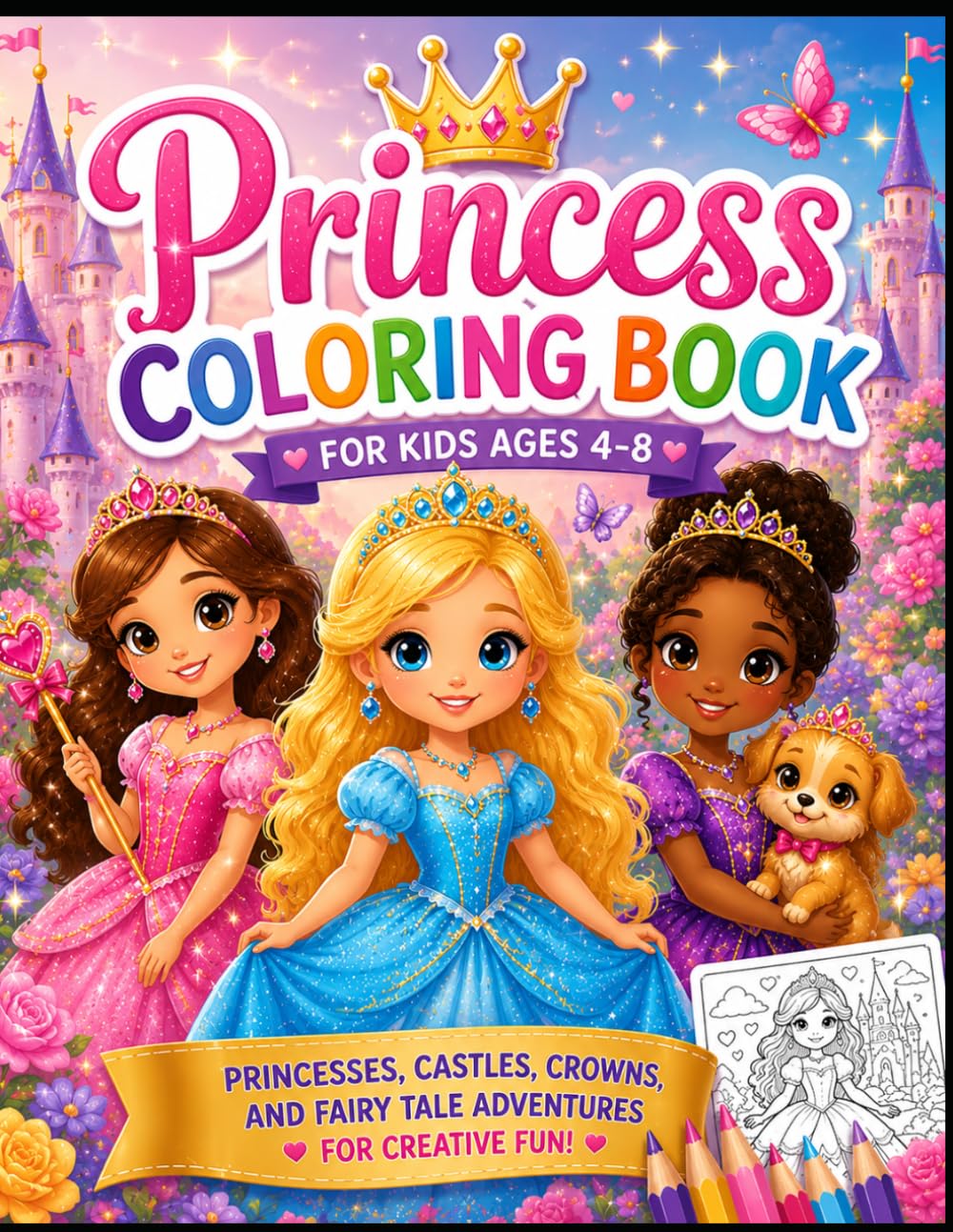 Princess Coloring Book for Kids: Magical Princesses, Castles, Crowns, and Fairy Tale Adventures for Creative Fun