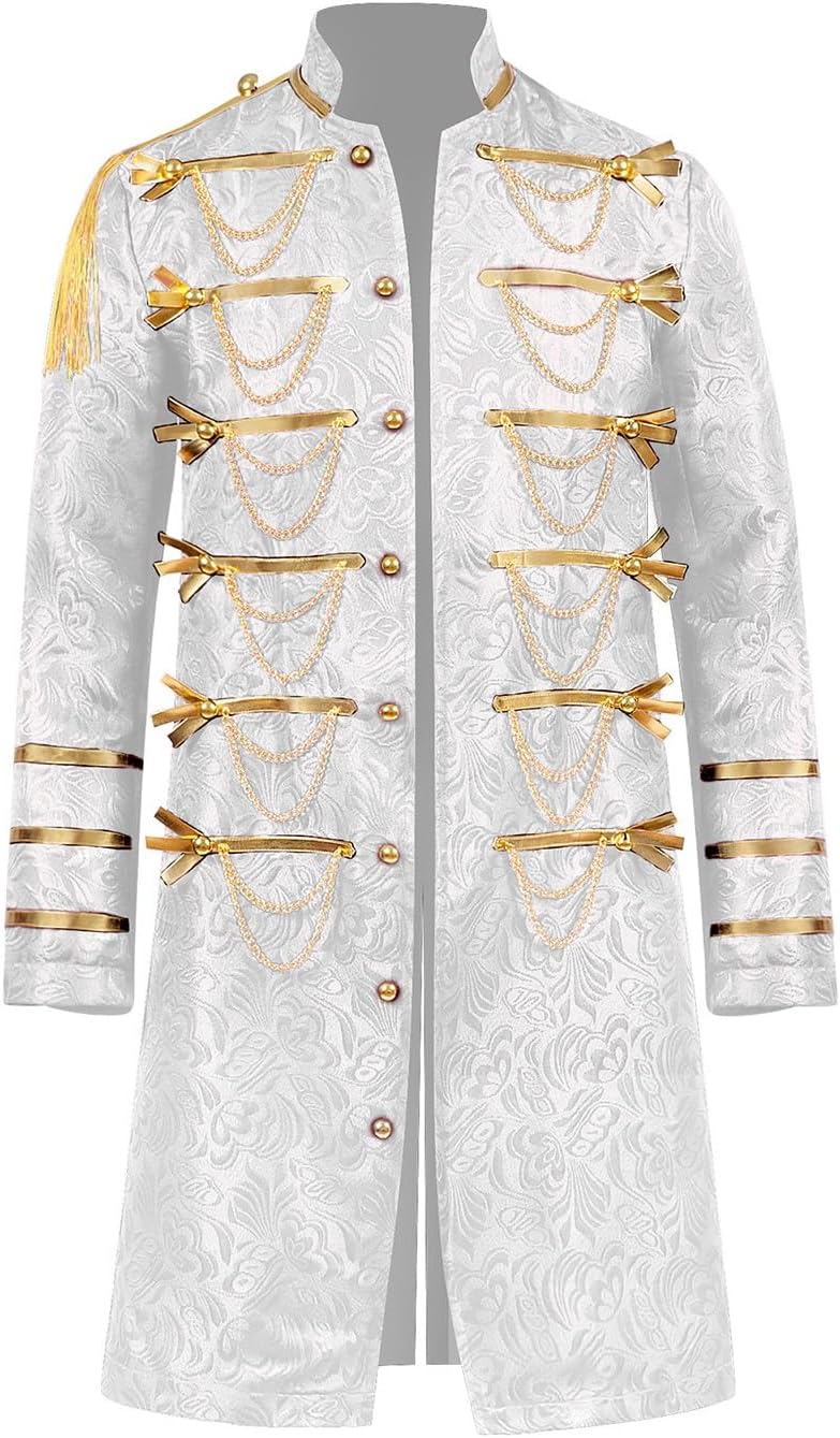 Mens Military Steampunk Jacket with Chain and Tassel Decoration, Medieval Gothic Nightclub Stage Show Long Coat