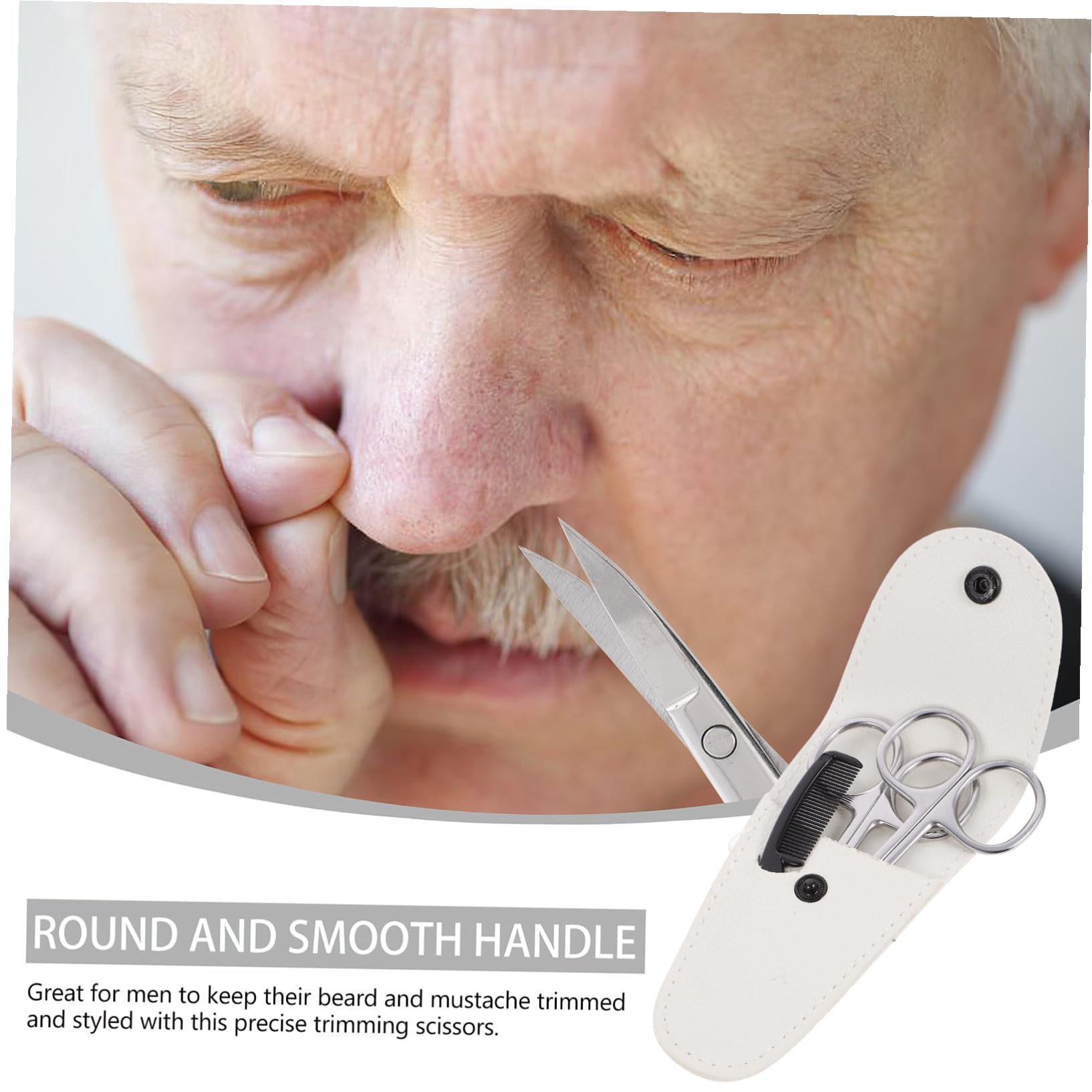 Juego de Tijeras para Vello Facial y Bigote 4 Piezas Acero Inoxidable | Blanco, Precisión de Corte y Formato Portátil, Uso en Casa o Salón, Incluye Funda para Transporte