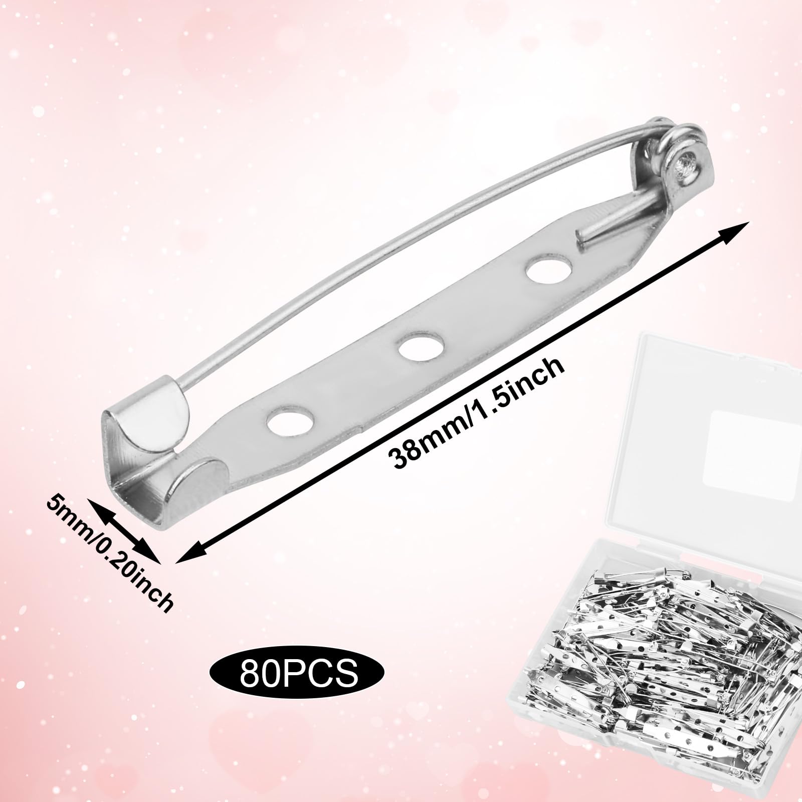 Gosknor 80pcs Safety Bar Pins, 1.5 Inch Brooch Pin Backs for Crafts Metal Flat Back Locking Clasp for DIY Jewelry Making Badge Name Tag Tie Tacks Citation (38mm)