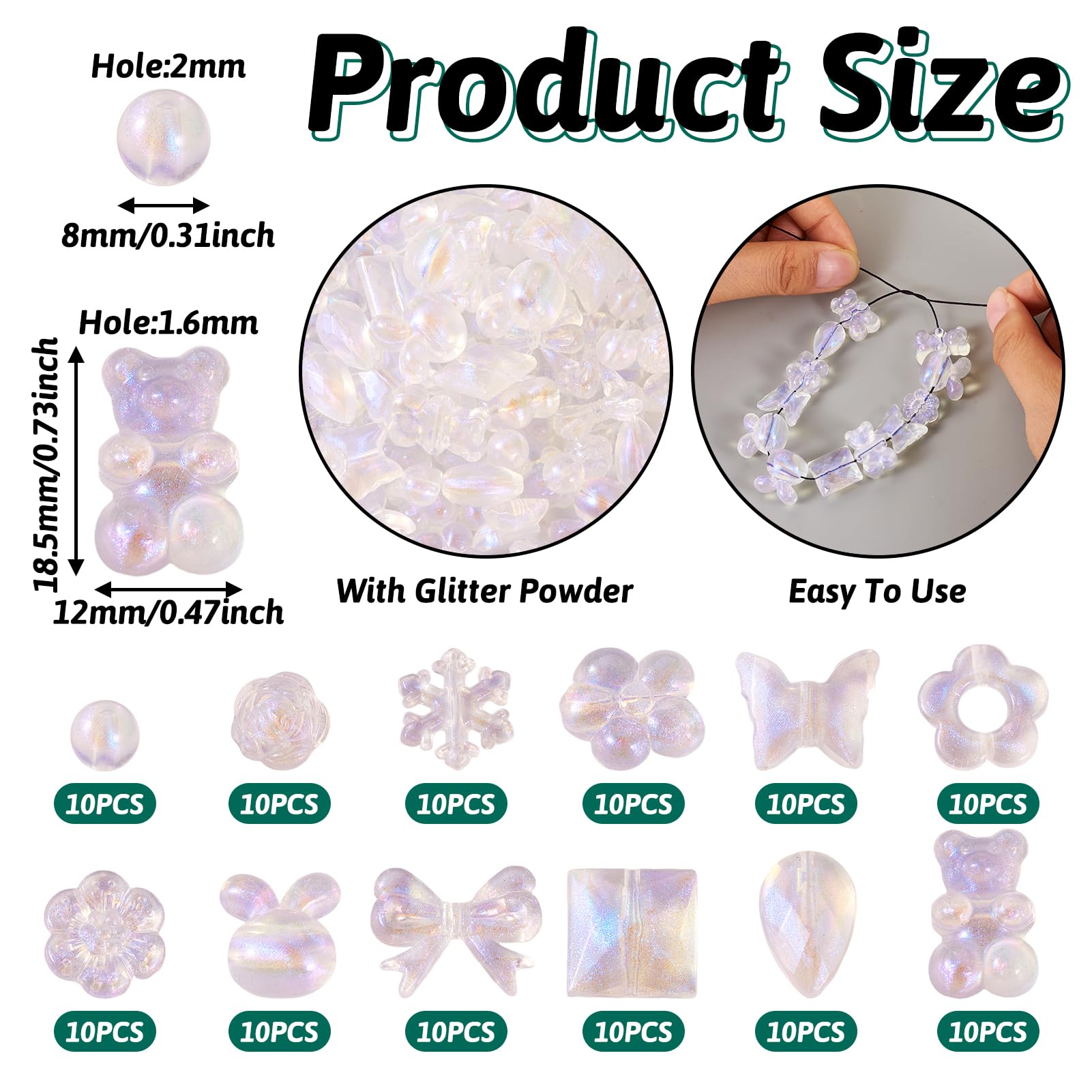 FASHEWELRY 200pcs Clear Acrylic Bear Beads Mixed Color Transparent Gummy Bear Spacer Beads Mini Cute Bears Loose Beads Bulk for Bracelet Necklace Earring Jewelry Making: Clear, 12 Style